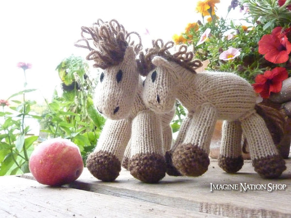 Cinnamon: Mini Pony Girl's Stuffed Animal Knitted Horse Filly Colt Natural Waldorf Toy-thatfamilyshop.com