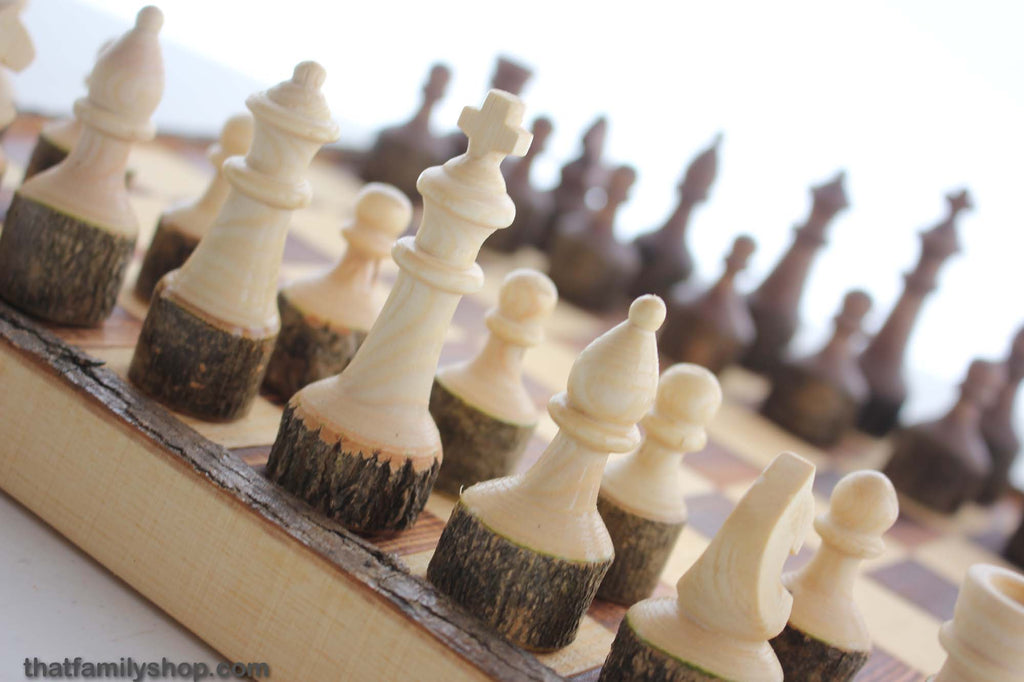 Tree Chess Set Handcrafted Chess Set with Tree Bark – thatfamilyshop.com
