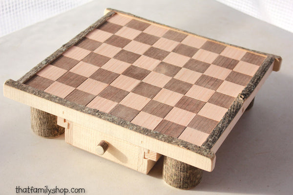Rustic Log Chess Set with Drawers Family Heirloom Classic Game-thatfamilyshop.com