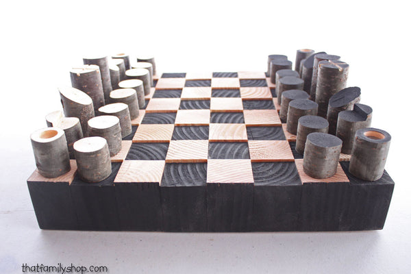 Minimal Style Log Chess Set, Modern and Simple-thatfamilyshop.com