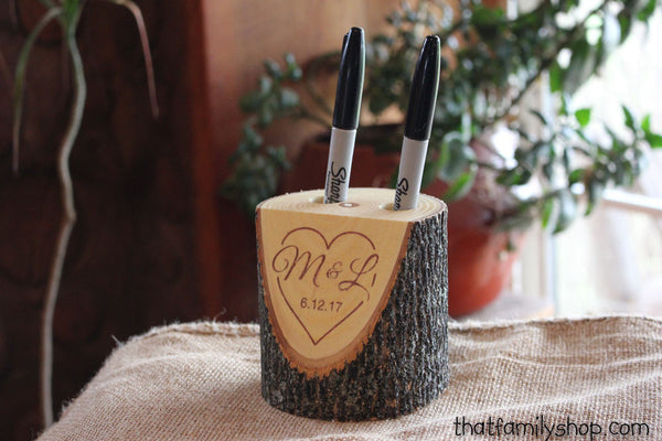 Custom Names and Date Rustic Pen Holder for Wedding Table Guest Book-thatfamilyshop.com